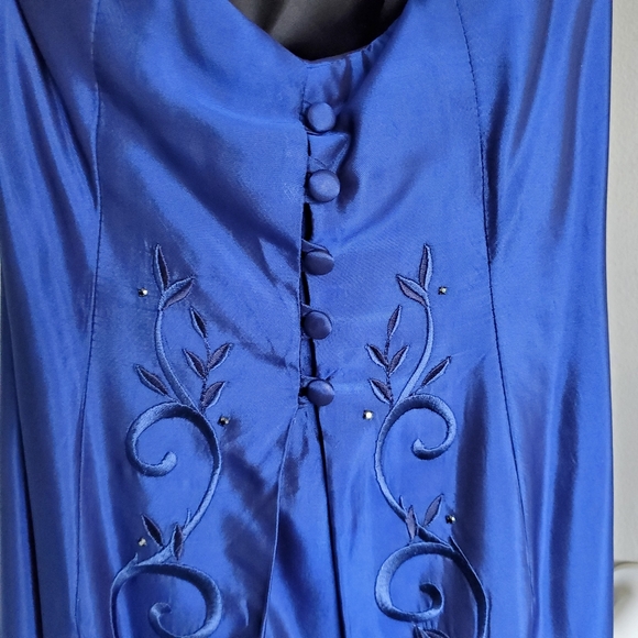 Embroidered Royal Blue Full Length Formal Strapless Dress - Picture 4 of 12